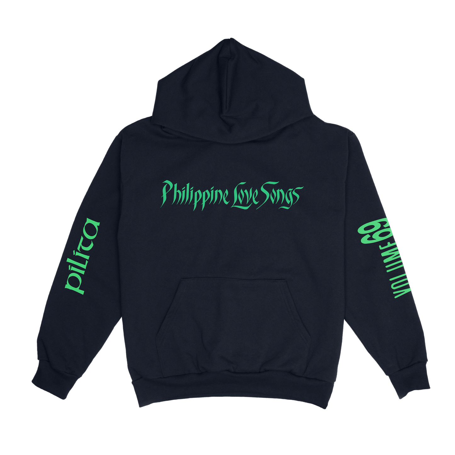 Philippine Love Songs Neon Green on Blue Hoodie