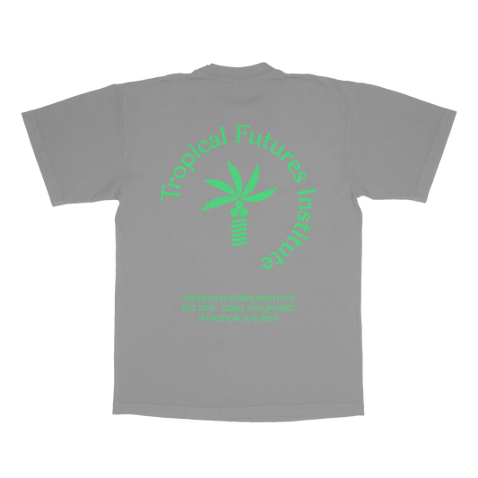 Tropical Collegiate Neon Green on Gray T-Shirt, back view