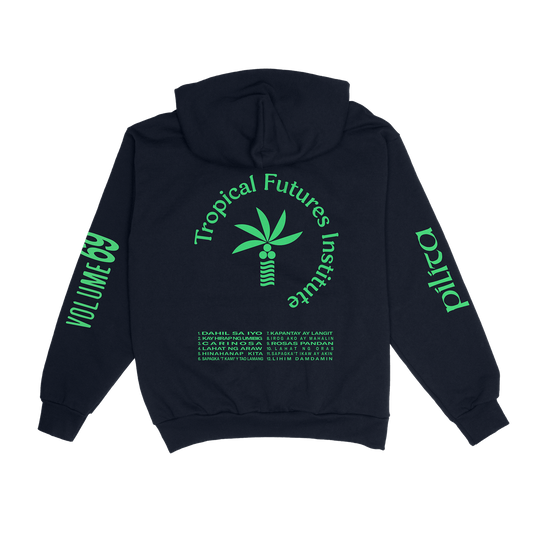 Philippine Love Songs Neon Green on Blue Hoodie, back view