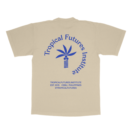 Tropical Search Engine Navy Blue on Beige Tee, back view