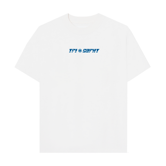 Goodfight x Tropical Futures Cyber Cafe Hut Graphic T-Shirt in White, front view