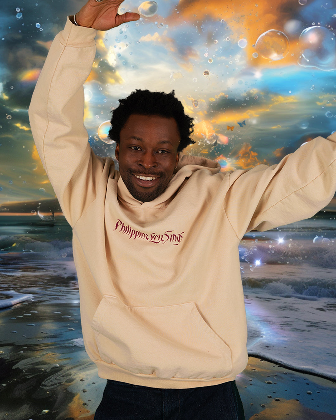 Philippine Love Songs Maroon on Beige Hoodie