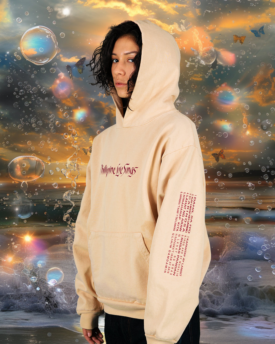 Philippine Love Songs Maroon on Beige Hoodie