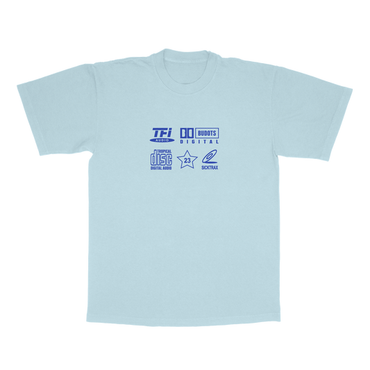 Tropical Disc Digital Audio Navy Blue on Sky Blue Tee