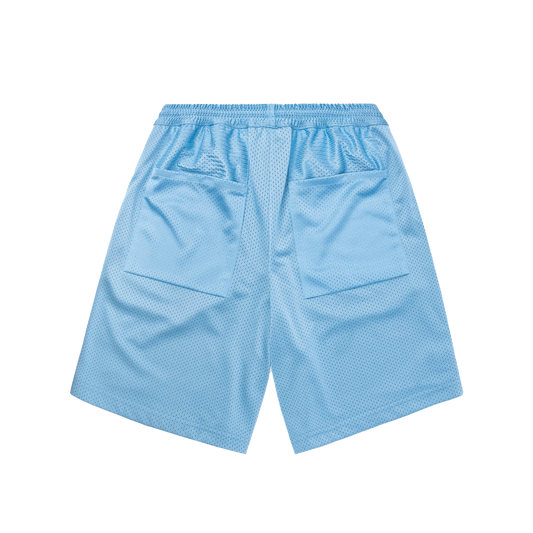 Goodfight x Tropical Futures Grocery Getter Cyber Cafe Shorts in Light Blue, back view